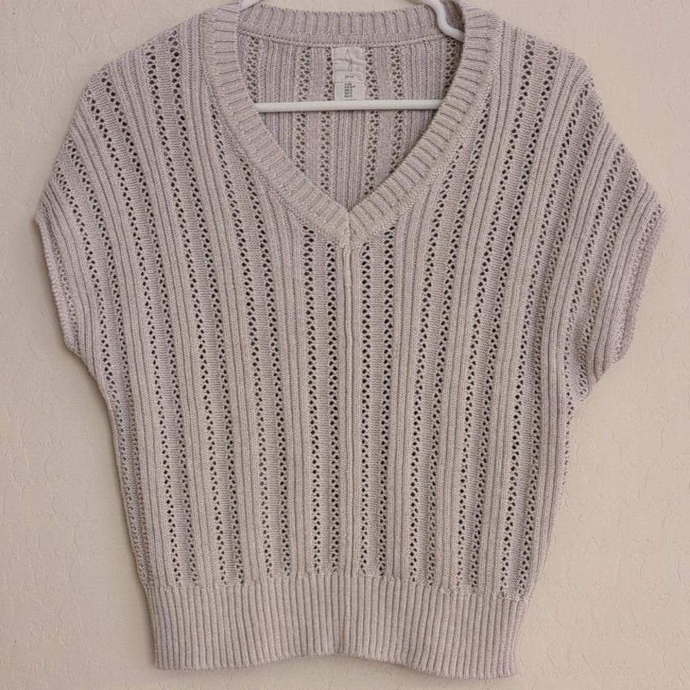 Joie V-Neck Short Sleeve Knit Tan Ribbed Sweater Vest - Size S